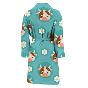 Cute Cow And Daisy Flower Pattern Print Men's Bathrobe