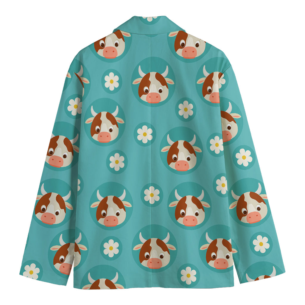 Cute Cow And Daisy Flower Pattern Print Men's Blazer