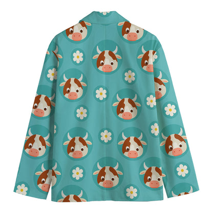 Cute Cow And Daisy Flower Pattern Print Men's Blazer
