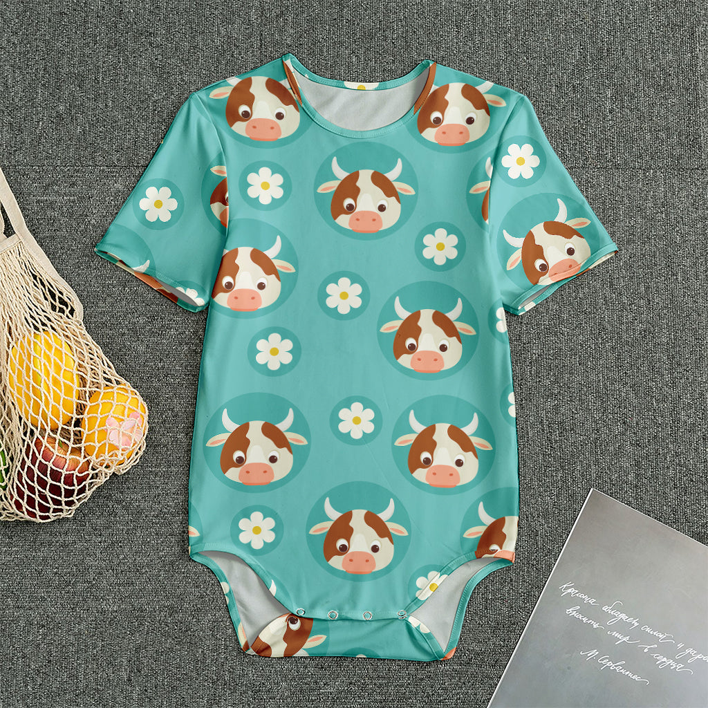 Cute Cow And Daisy Flower Pattern Print Men's Bodysuit