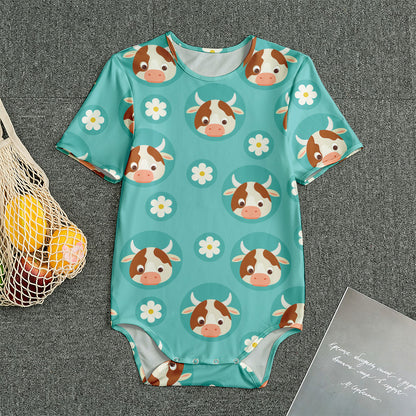 Cute Cow And Daisy Flower Pattern Print Men's Bodysuit