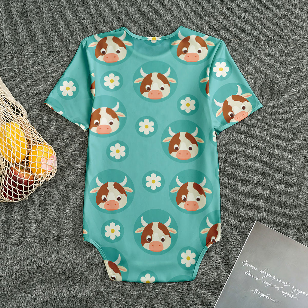 Cute Cow And Daisy Flower Pattern Print Men's Bodysuit