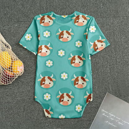 Cute Cow And Daisy Flower Pattern Print Men's Bodysuit