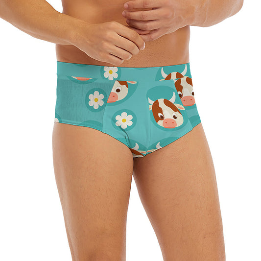 Cute Cow And Daisy Flower Pattern Print Men's Briefs
