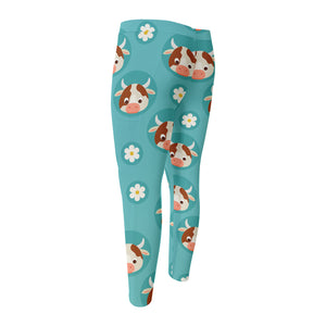 Cute Cow And Daisy Flower Pattern Print Men's Compression Pants