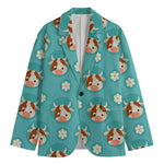 Cute Cow And Daisy Flower Pattern Print Men's Cotton Blazer