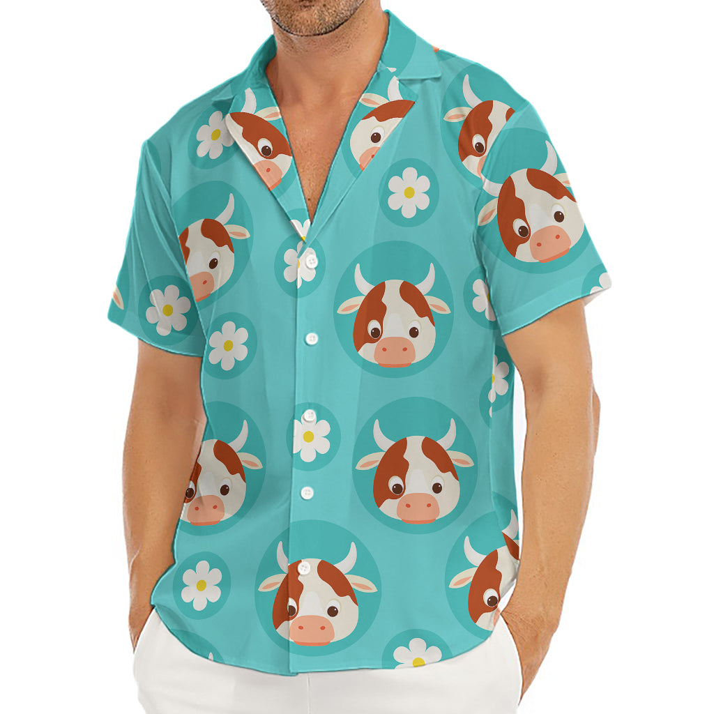 Cute Cow And Daisy Flower Pattern Print Men's Deep V-Neck Shirt