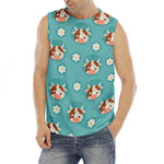 Cute Cow And Daisy Flower Pattern Print Men's Fitness Tank Top