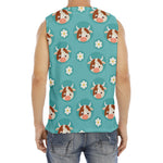 Cute Cow And Daisy Flower Pattern Print Men's Fitness Tank Top