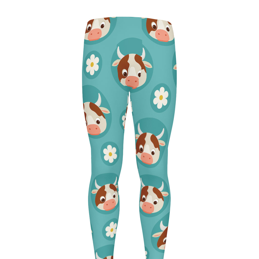Cute Cow And Daisy Flower Pattern Print Men's leggings