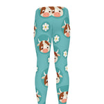Cute Cow And Daisy Flower Pattern Print Men's leggings