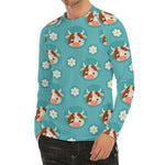 Cute Cow And Daisy Flower Pattern Print Men's Long Sleeve Rash Guard