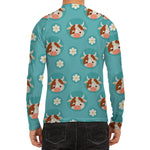 Cute Cow And Daisy Flower Pattern Print Men's Long Sleeve Rash Guard
