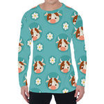 Cute Cow And Daisy Flower Pattern Print Men's Long Sleeve T-Shirt
