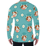 Cute Cow And Daisy Flower Pattern Print Men's Long Sleeve T-Shirt