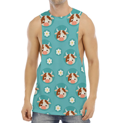 Cute Cow And Daisy Flower Pattern Print Men's Muscle Tank Top