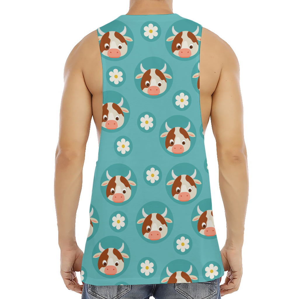 Cute Cow And Daisy Flower Pattern Print Men's Muscle Tank Top