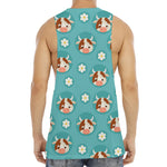 Cute Cow And Daisy Flower Pattern Print Men's Muscle Tank Top