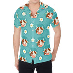 Cute Cow And Daisy Flower Pattern Print Men's Shirt