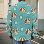 Cute Cow And Daisy Flower Pattern Print Men's Shirt Jacket