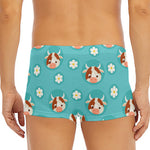 Cute Cow And Daisy Flower Pattern Print Men's Short Boxer Briefs