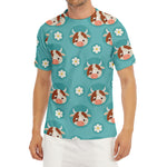 Cute Cow And Daisy Flower Pattern Print Men's Short Sleeve Rash Guard