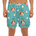 Cute Cow And Daisy Flower Pattern Print Men's Split Running Shorts