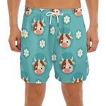 Cute Cow And Daisy Flower Pattern Print Men's Split Running Shorts