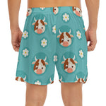 Cute Cow And Daisy Flower Pattern Print Men's Split Running Shorts
