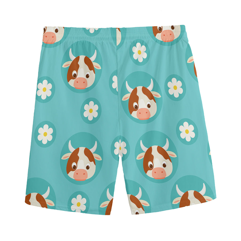 Cute Cow And Daisy Flower Pattern Print Men's Sports Shorts