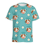 Cute Cow And Daisy Flower Pattern Print Men's Sports T-Shirt