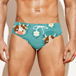 Cute Cow And Daisy Flower Pattern Print Men's Swim Briefs