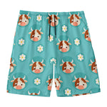 Cute Cow And Daisy Flower Pattern Print Men's Swim Trunks