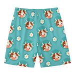 Cute Cow And Daisy Flower Pattern Print Men's Swim Trunks