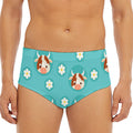 Cute Cow And Daisy Flower Pattern Print Men's Triangle Swim Briefs