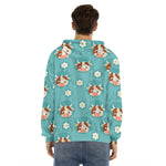 Cute Cow And Daisy Flower Pattern Print Men's Velvet Pullover Hoodie