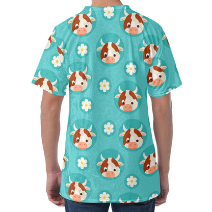 Cute Cow And Daisy Flower Pattern Print Men's Velvet T-Shirt