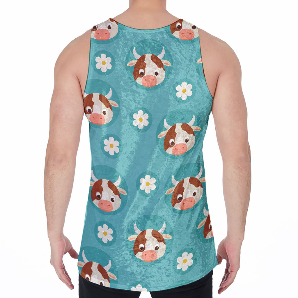 Cute Cow And Daisy Flower Pattern Print Men's Velvet Tank Top