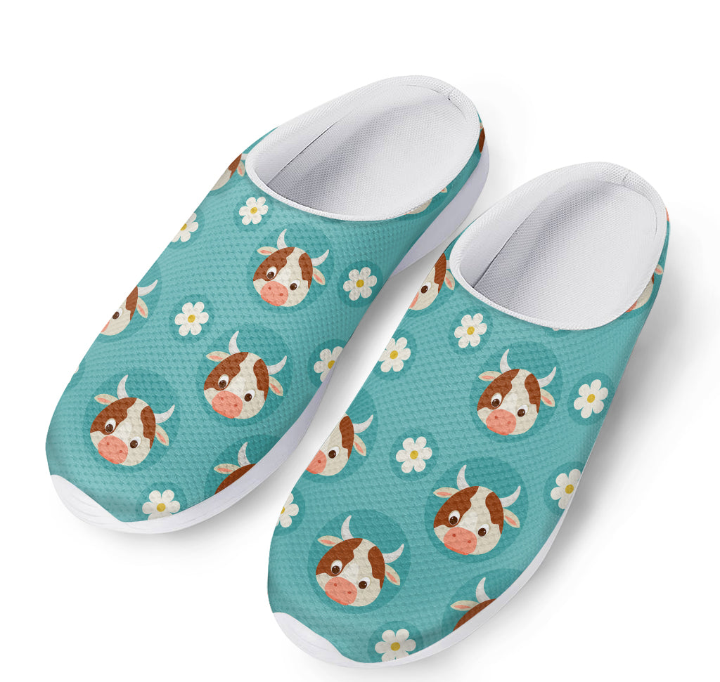 Cute Cow And Daisy Flower Pattern Print Mesh Casual Shoes