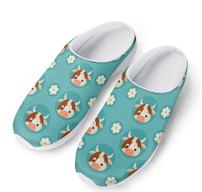 Cute Cow And Daisy Flower Pattern Print Mesh Casual Shoes