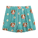 Cute Cow And Daisy Flower Pattern Print Mesh Shorts