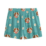 Cute Cow And Daisy Flower Pattern Print Mesh Shorts