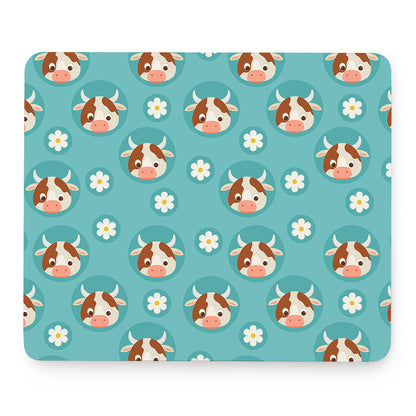 Cute Cow And Daisy Flower Pattern Print Mouse Pad