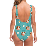 Cute Cow And Daisy Flower Pattern Print One Piece Swimsuit