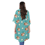 Cute Cow And Daisy Flower Pattern Print Open Front Beach Cover Up