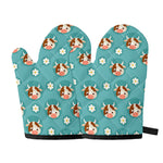 Cute Cow And Daisy Flower Pattern Print Oven Mitts