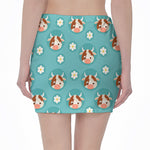 Cute Cow And Daisy Flower Pattern Print Pencil Mini Skirt