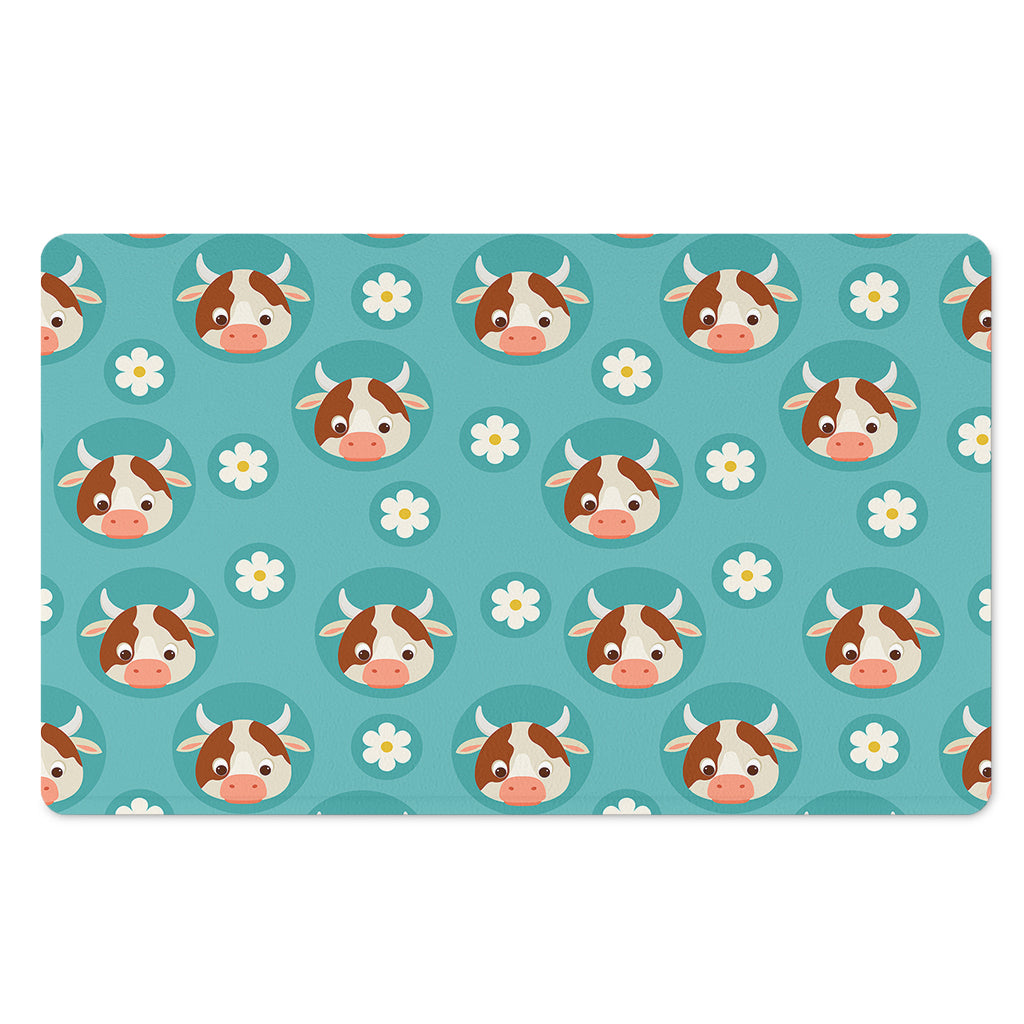 Cute Cow And Daisy Flower Pattern Print Polyester Doormat