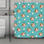 Cute Cow And Daisy Flower Pattern Print Polyester Shower Curtain