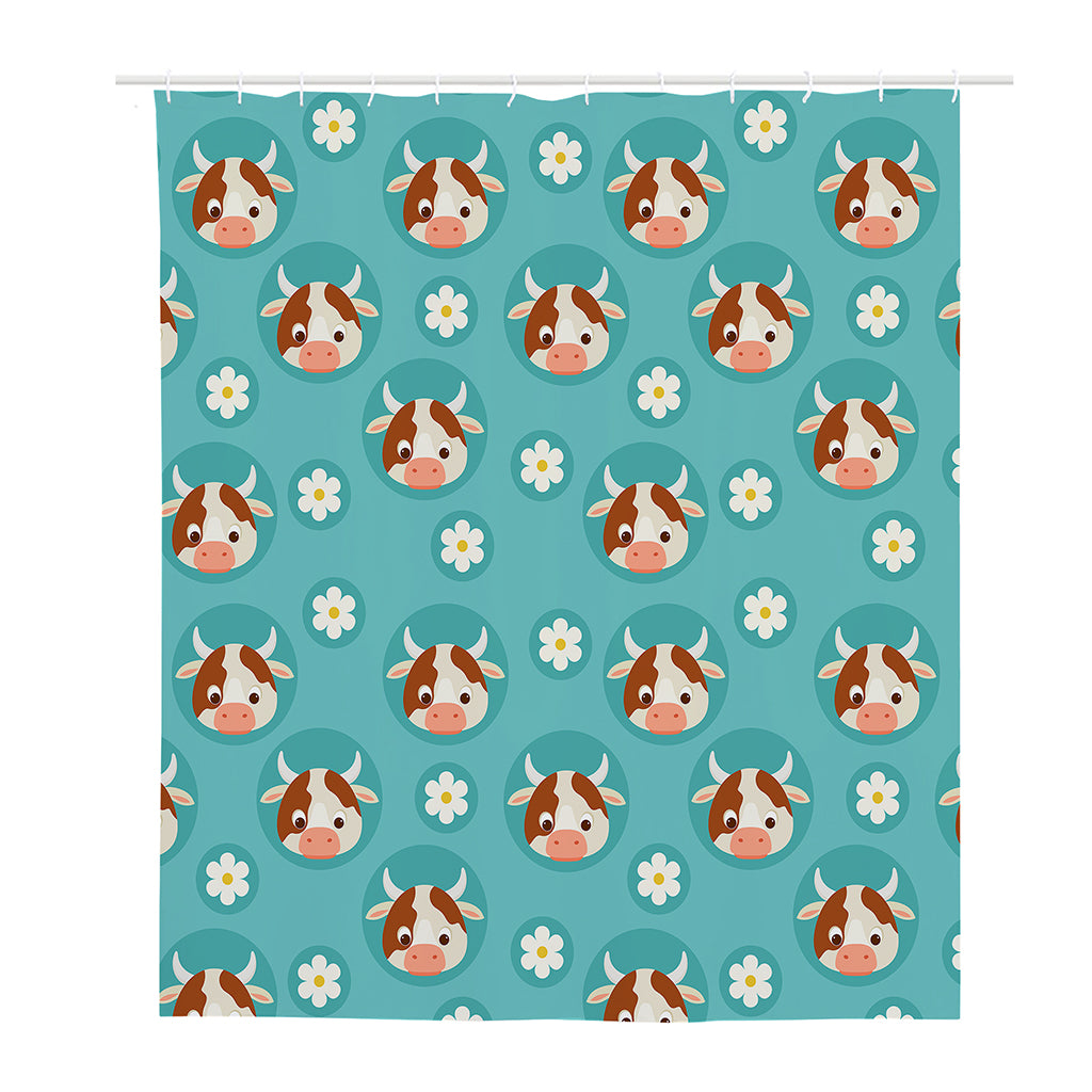 Cute Cow And Daisy Flower Pattern Print Polyester Shower Curtain